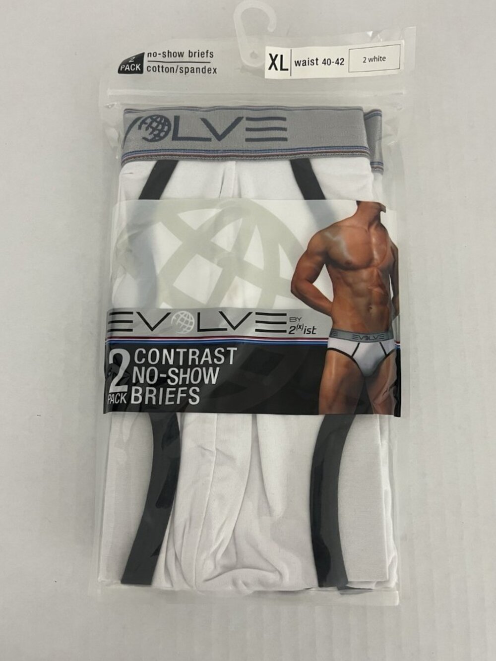 Evolve 2xist Contrast No Show Briefs 2pk  Men's XL 40-42 White/Black NEW